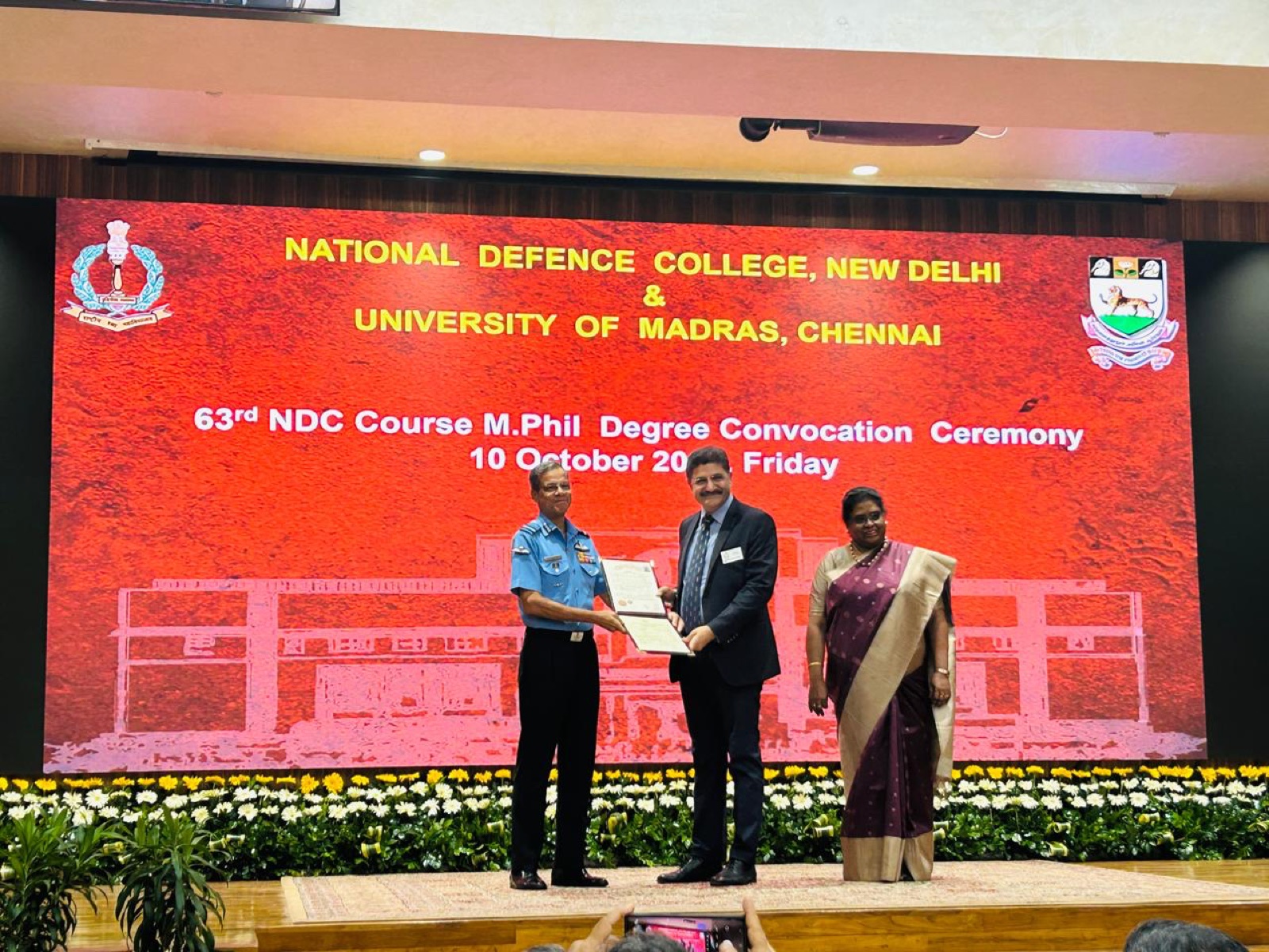Dr. Dayal receiving M.Phil degree at National Defence College convocation